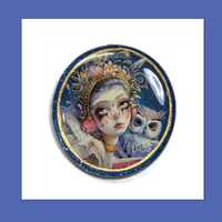 Owl Fairy Polymer Clay Round Necklace Pendant Cabochon Angel
