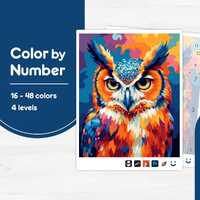 Bright Owl Illustration - Color by Number - Digital & Printable - 4 Levels