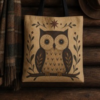 Rustic Owl Bag, Folk Art Canvas Tote Bag, Forest Weekend Bag, Cute Owl, Owl Bags, Woodland Animal Ba