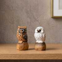 Hand Carved Wooden Owl Figurines &ndash; Rustic Home Decor Accent Statues