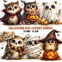 Halloween Owl Clipart PNG + JPG Bundle Spooky Autumn Owl Graphics | Digital Download | Commercial Us