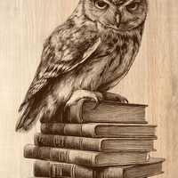 Great Horned Owl on Books Laser Engraving PNG &ndash; Vintage Wildlife Art, Digital Download