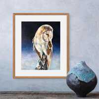 Barn Owl Art Print | Moody Wildlife Painting |Mounted A3 Gicl&eacute;e (Ready to Frame)