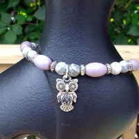 Lavender Jade and Howlite Owl Spirit Bracelet