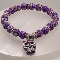Purple Sea Glass Owl Bracelet | Intuition & Wisdom | Pink Crystal Silver Spacers Charm Jewelry