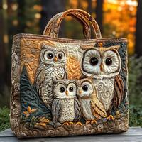 Nightwatcher Quilted Tote Bag, Owl Lover Handbag, Woodland Bird Shoulder Bag, Nature Gift for Her