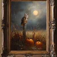 Autumn Owl, Pumpkins & Moon Printable wall art- Fall Dark Academia, Cottagecore, Country Farmhou