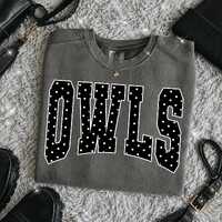 Owls PNG, Polka Dot Owls Mascot PNG, Varsity School Spirit Game Day Shirt Design, Team Spirit Sublim