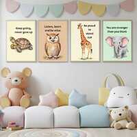 Set of 4 Motivational Animal Prints, Turtle Owl Giraffe Elephant Art, Wildly Inspired Collection, Pl