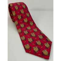 Hermes Paris Vintage Magenta Red Men's Tie Owl & Moon Pattern France 7275 MA