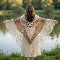 Owl Macrame Shawl Pattern PDF, Boho Owl Wing Wrap Tutorial, Macrame Poncho Pattern, Fringe Shawl DIY