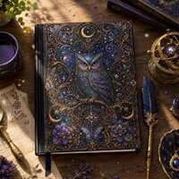 Celestial Owl Journal, Midnight Blue Owl Notebook, Mystical Moon & Stars Diary, Fantasy Art Jour