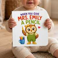 Custom Board Book, Personalized Teacher Pencil Story, Owl Classroom Design