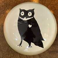 Vintage Sugarboo Designs Owl Glass Dome Paperweight Whimsical Folk Art Black & White Owl Home Of