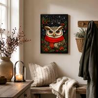 Winter Owl Wall Art Print, 18×12"/36×24" Christmas Decor | Owl Frost – D