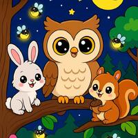 Owl and Friends Nighttime: Animal Coloring Book | Printable PDF | Instant Download