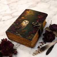 Grimoire Floral Owl Leather Journa : Celtic Personalized diary Handmade Vintage Journal with key Spe