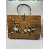 Enid Collins of Texas Vintage 1962 Wooden Box Purse "Wise Guys" Owls Style