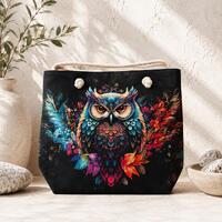 Mystic Owl Tote Bag, Waterproof Nubuck Shoulder Purse, Boho Floral Beach Bag