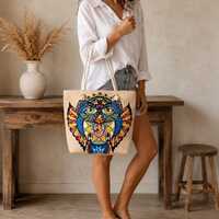 Mystic Owl Tote Bag, Waterproof Nubuck Shoulder Purse, Boho Floral Beach Bag