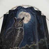 Moonlit Owl Forest Shower Curtain | Dark Academia Witchy Woodland Decor