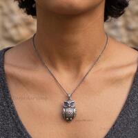 Sterling Silver Owl Pendant, Dainty Owl Pendant, Gold Owl Bird Jewelry, 3D Owl Pendant