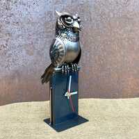 Metal Sculpture Owl Table Clock &ndash; Handcrafted  Steampunk Art, Loft Decor, Unique Gift, Welded 