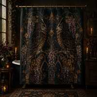 Gothic Owl Shower Curtain Dark Academia Bathroom Decor Wisteria Art Nouveau Bath Curtain