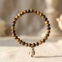 Brown Ceramic Beaded Bracelet, Wise Owl Charm, Gift for Her, Unique Holiday Jewelry