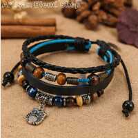 Boho Owl Bracelet PU Leather Wooden Beaded Adjustable Charm bohemian Vintage Retro Bangle Jewelry Un
