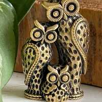 Vintage Miniature Brass Owl Family, 1 1/4"