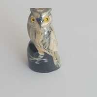 Vintage Carved Water Buffalo Horn Owl Figurine Sculpture 2.75" tall