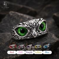 Sterling Silver Owl Eyes Ring Adjustable Gothic Owl Ring Mystical Wisdom Protection Jewelry Witchy O