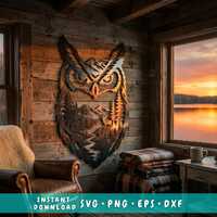 Majestic Owl Forest Scene Laser SVG | Wildlife Metal Wall Art DXF | Plasma CNC Cut File | Rustic Cab