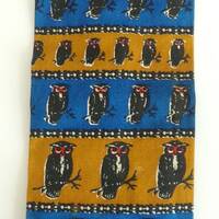 Vintage 1960s Cotton Mens Owl Print Tie, Novelty Rooster Brand NeckTie