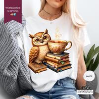 Owl Tea and Books Shirt, Book Lover Gift, Tea Lover Shirt, Reading Owl Tee, Bookworm Gift, Cottageco