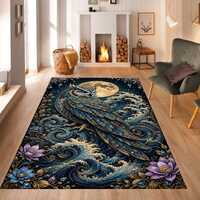 Owl Rug, Moon Rug, Cool Owl Rug, Colorful Rug, Modern Area Rug, Flowers Theme Rug, Animal Rug, Home 