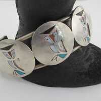 Southwestern Sterling Silver Shell Turquoise Onyx Inlay Owl Open Sides Cuff Bracelet- AS IT IS