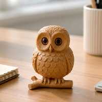 Hand Carving Wooden Cute Owl Figurine, Hand Carved Desk Bookshelf Decor Statue, Wood Sculpture, Wood