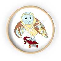 Skateboarding Barn Owl Wall Clock | Hand-Drawn Illustration, Modern Home Decor