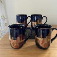 Set of 4 Otagiri Gold Owl Mugs Vintage Black Japanese Made in Japan