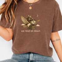 We Read At Dawn Reader Tee Owl And Mouse Book Lover Shirt, Comfort Colors Bookish Gift, Library Love