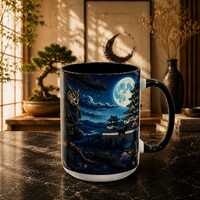 Ninja Owl Mug Ukiyo-e Japanese Art Gift, Funny Owl Lover Coffee Cup, Cute Bird Anime Aesthetic Tea M