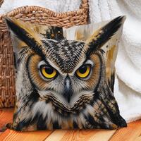 Owl Pillow Cover – Majestic Owl Cushion, Wildlife Decor, Woodland Animal Throw Pillow Case