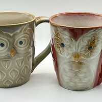 Gibson Home Owl Mug Set of 2 | Embossed Ceramic Coffee Cups | Rustic Woodland Owl Mugs | Red & G