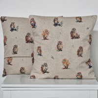 Watercolor Owl Linen Cushion Cover - Various Sizes Available Woodland Animal Country Throw Pillow