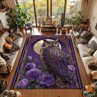 Moon Owl Rug, Celestial Owl Carpet, Purple Rose Area Rug, Gothic Moon Decor for Dark Academia Home
