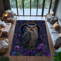 Celestial Owl Rug, Moonlit Owl Carpet, Purple Rose Area Rug, Gothic Dark Academia Decor