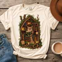 Owl Library Comfort Colors Shirt, Book Lover Owl Tee, Reading Owl Cottagecore Shirt, Librarian Gift,