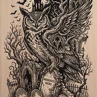 Gothic Cemetery Owl Memento Mori Halloween CNC Laser Engraving File (Digital Download)